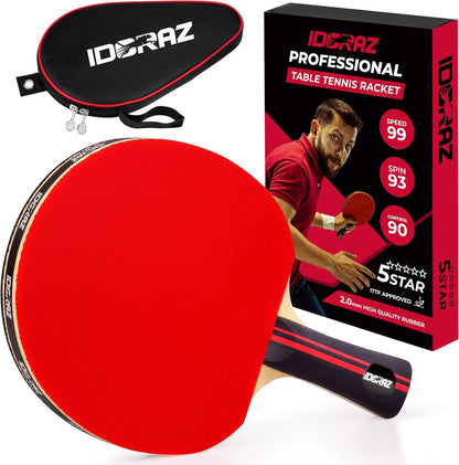 Professional Ping Pong Paddle - Best Table Tennis Racket with Carrying Case ITTF Approved Rubber - Premium Ping Pong Paddles with Top Speed 99 Spin 93 Control 90 for All Levels
