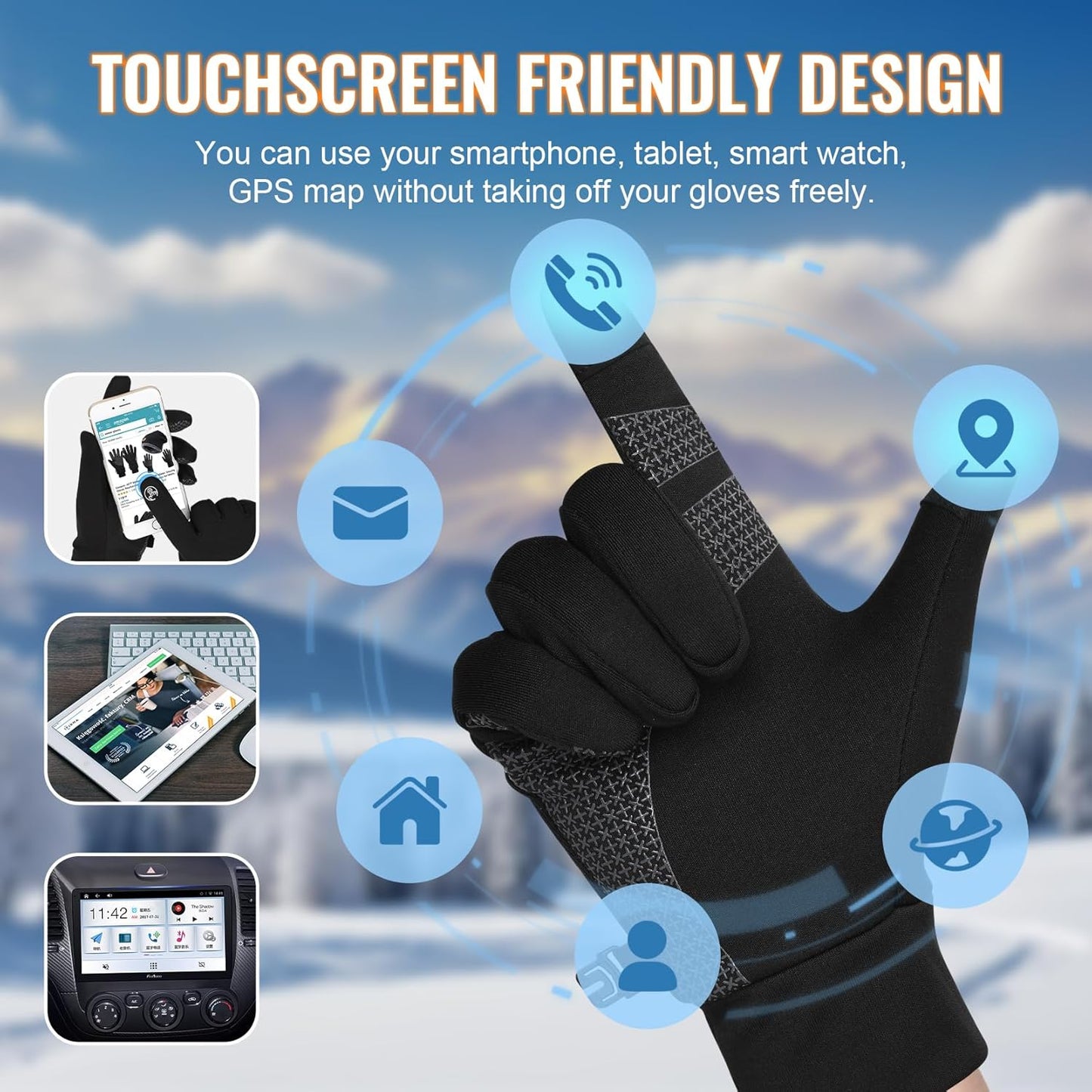 Winter Gloves Men Women, Touchscreen Warm Running Gloves Windproof Thermal for Cold Weather Cycling Driving Hiking
