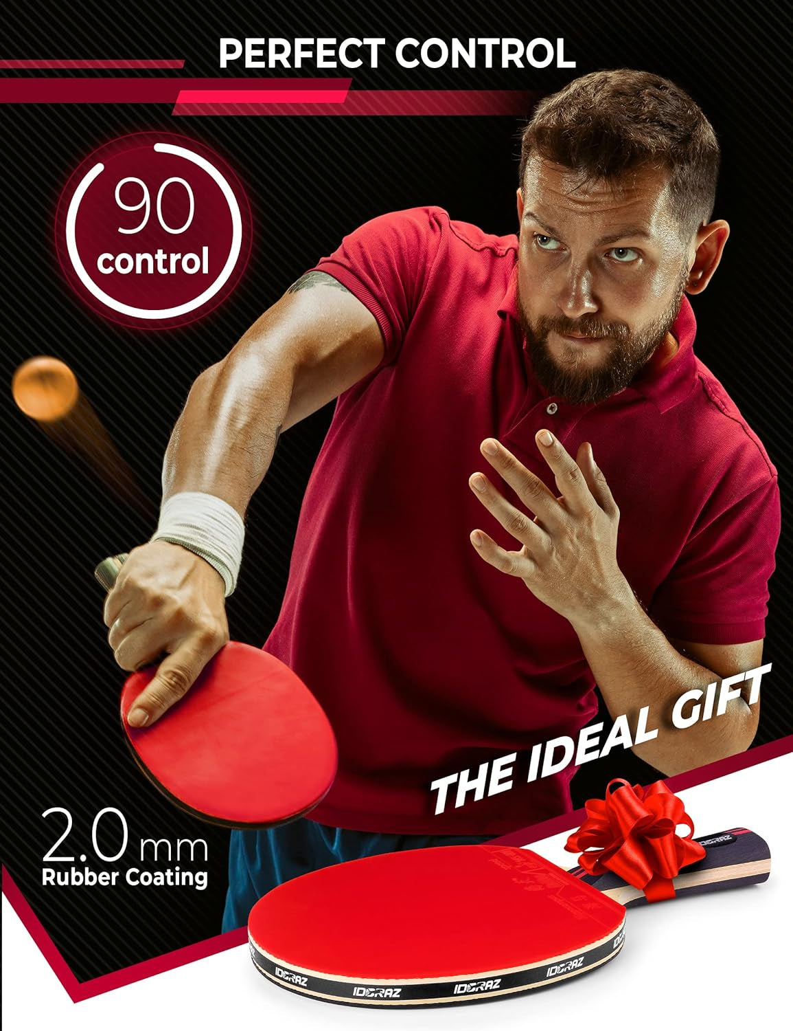 Professional Ping Pong Paddle - Best Table Tennis Racket with Carrying Case ITTF Approved Rubber - Premium Ping Pong Paddles with Top Speed 99 Spin 93 Control 90 for All Levels