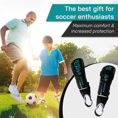 Vizari Black Teal Soccer Shin Guards for Kids and Adults Lightweight Protection