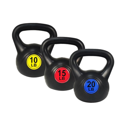 Kettlebell Set of 3 - Wide Grip Kettlebell Exercise Fitness Weight Set - Include 3 Kettlebells in 10 Lbs, 15 Lbs, 20 Lbs