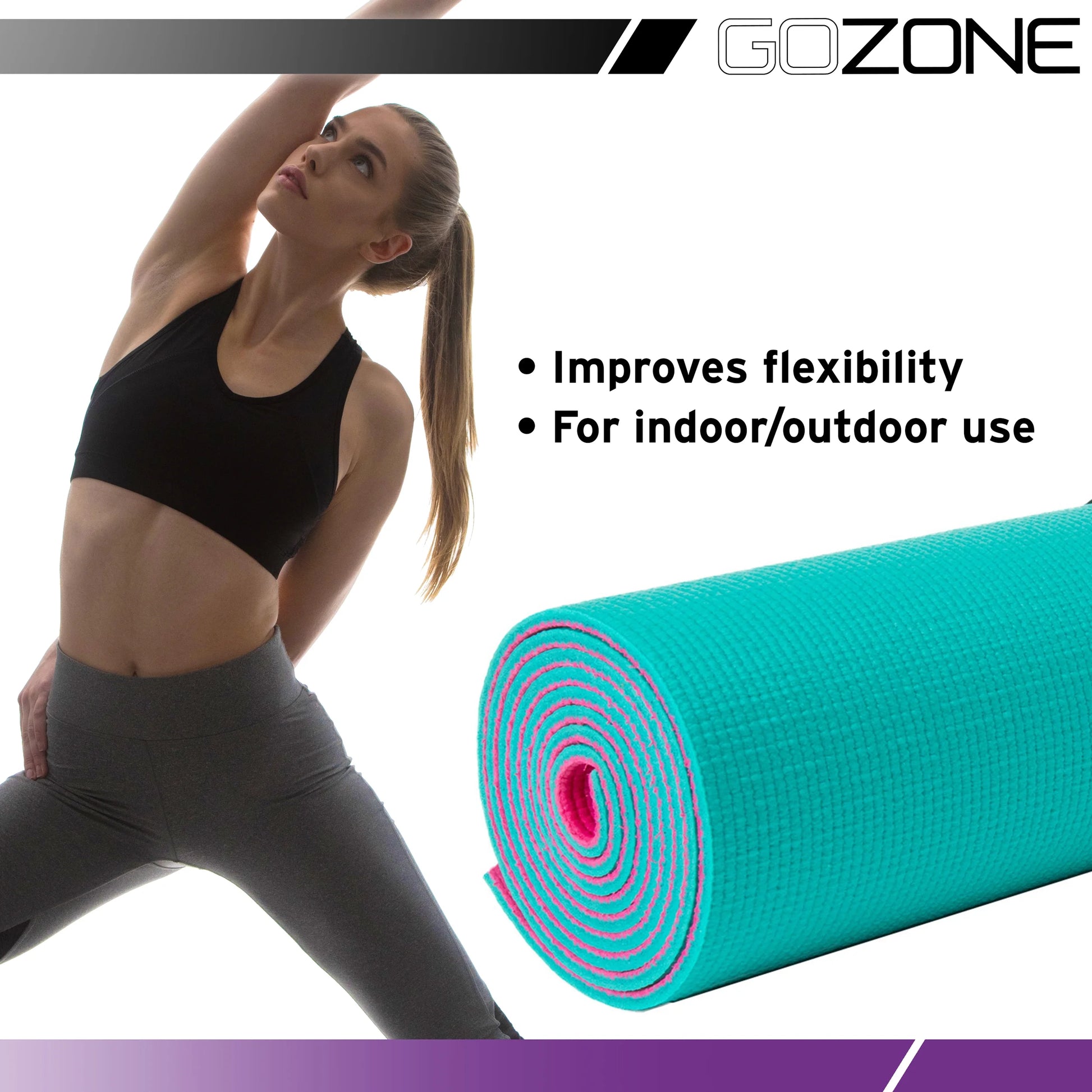 Multi-Purpose 5 Mm Thick Premium PVC Non-Slip Exercise Yoga Mat, Pink/Teal
