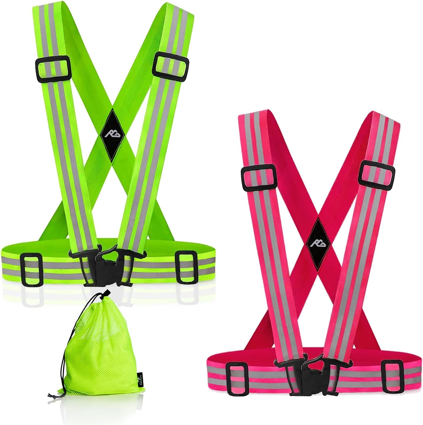 Reflective Vest Running Gear 2 Pack,Reflective Running Vests Belt, Safety Running Vest for Night Running,Cycling