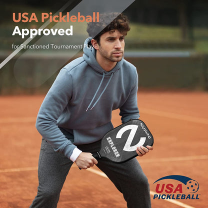 Explorer Pickleball Paddle - Fiberglass, USA Approved Professional Pickleball Paddles, Polypropylene Honeycomb Core, Ultra Cushion, 4.96″ Grip Size, Mid-Weight with Cover, for Advanced Players