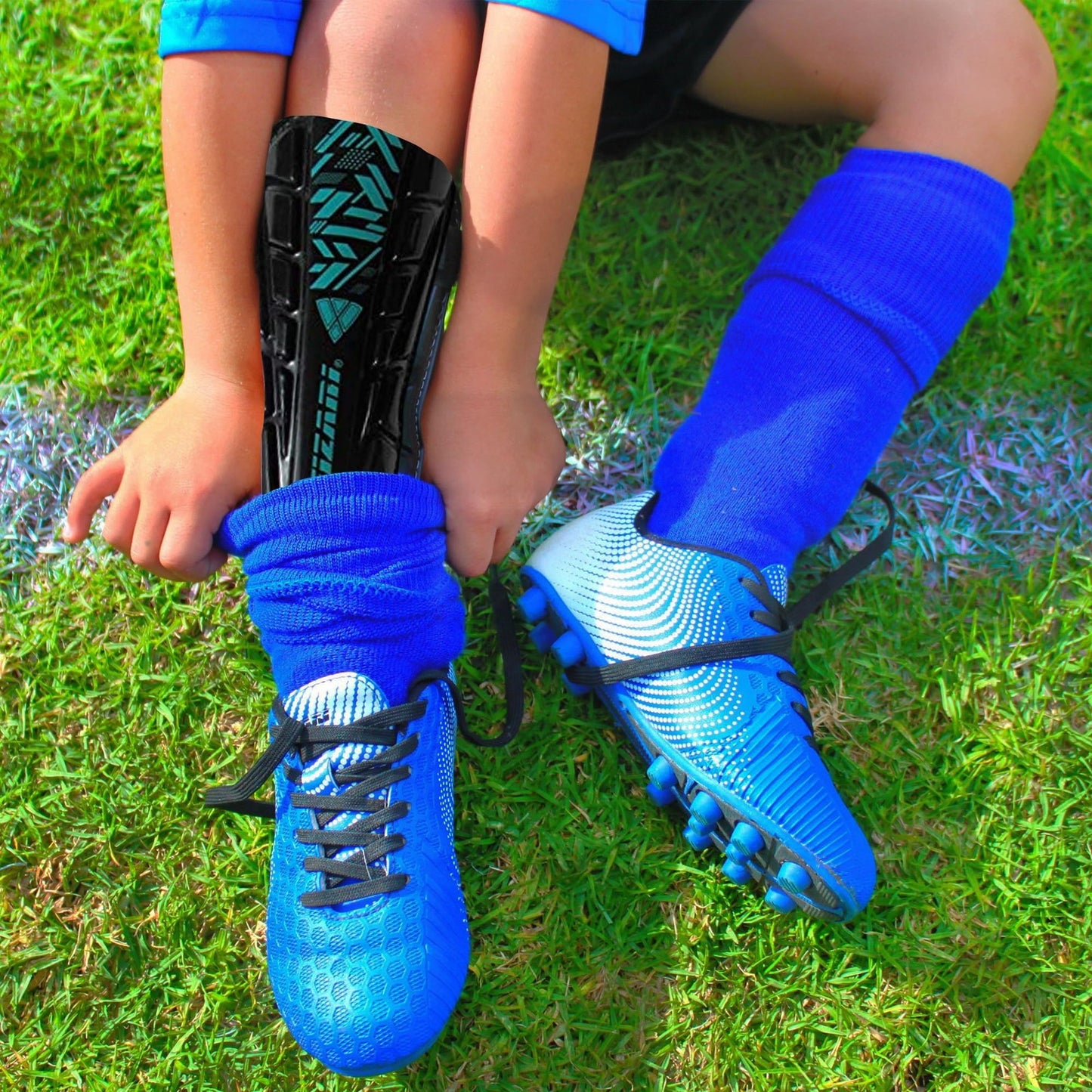 Vizari Black Teal Soccer Shin Guards for Kids and Adults Lightweight Protection