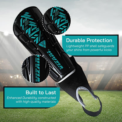 Vizari Black Teal Soccer Shin Guards for Kids and Adults Lightweight Protection