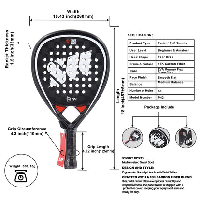 Paddle Racket Carbon Fiber with Cover Bag ，EVA Memory Paddle Tennis Racquet Paddle Shovel Sports Racquet Lightweight
