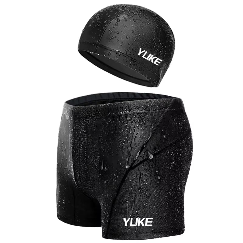 Swimming Trunks Men'S Swimming Set Flat Angle Swimming Shorts Waterproof Quick-Drying Swimming Suit Swimming Goggles Swim Cap