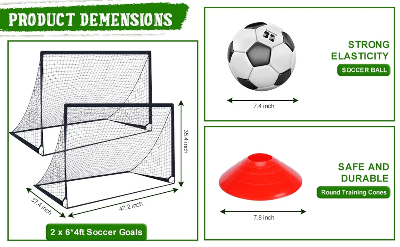 Set of 2 Portable Soccer Goals for Kids & Youth, Practice Soccer Net Soccer Training Equipment for Backyard Fun & Training