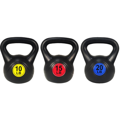 Kettlebell Set of 3 - Wide Grip Kettlebell Exercise Fitness Weight Set - Include 3 Kettlebells in 10 Lbs, 15 Lbs, 20 Lbs