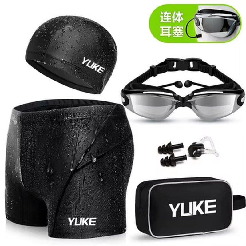 Swimming Trunks Men'S Swimming Set Flat Angle Swimming Shorts Waterproof Quick-Drying Swimming Suit Swimming Goggles Swim Cap
