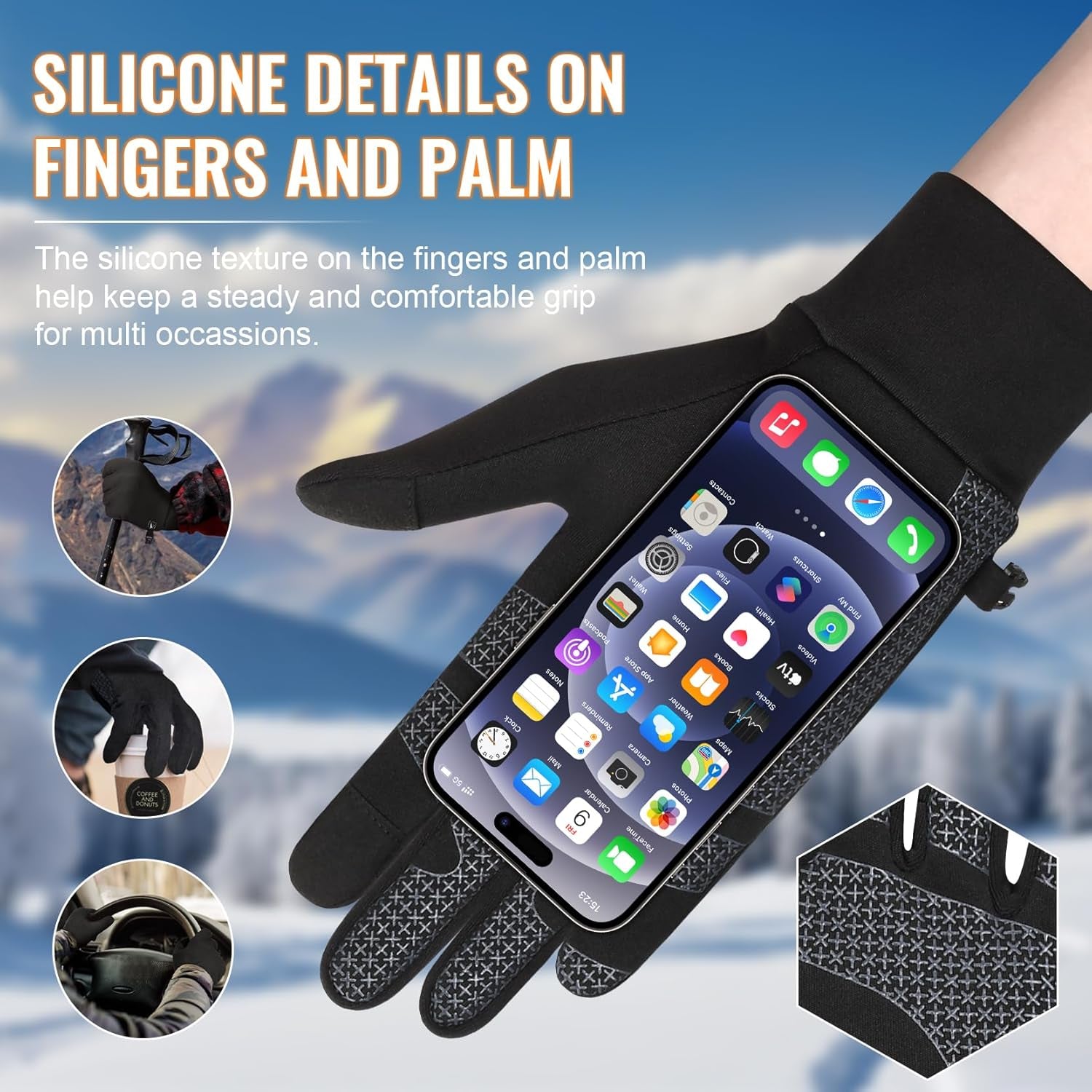 Winter Gloves Men Women, Touchscreen Warm Running Gloves Windproof Thermal for Cold Weather Cycling Driving Hiking