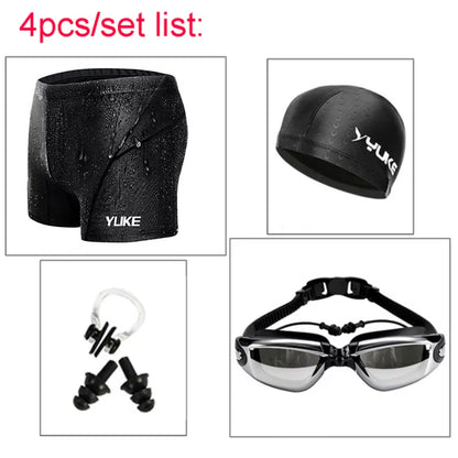 Swimming Trunks Men'S Swimming Set Flat Angle Swimming Shorts Waterproof Quick-Drying Swimming Suit Swimming Goggles Swim Cap