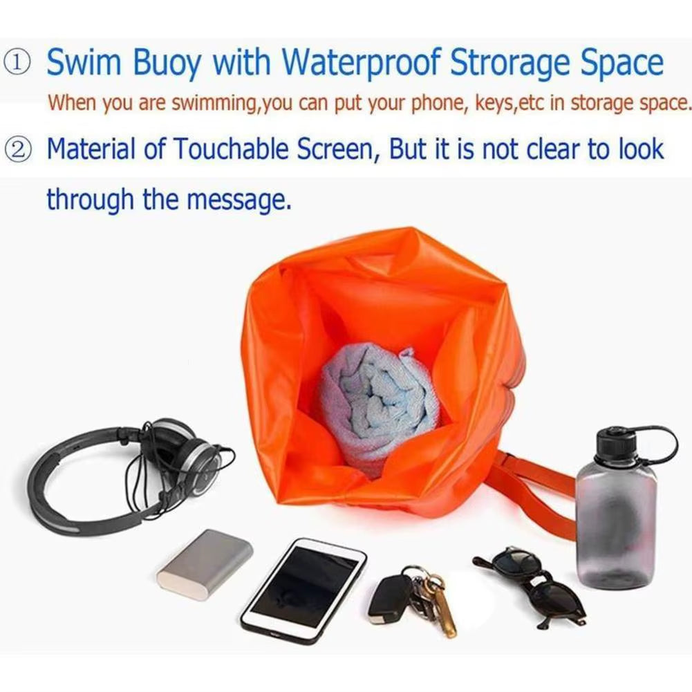 Inflatable Open Swimming Buoy Tow Lightweight Swimming Air Bag Storage with Waist Belt Water Sport Swimming Storage Float Tools