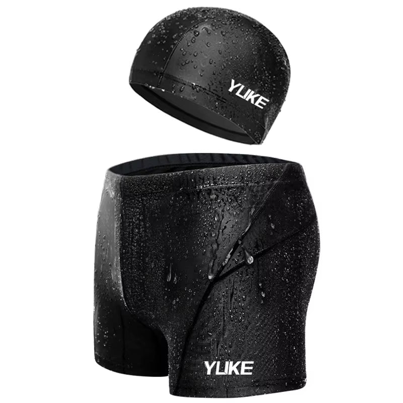Swimming Trunks Men'S Swimming Set Flat Angle Swimming Shorts Waterproof Quick-Drying Swimming Suit Swimming Goggles Swim Cap