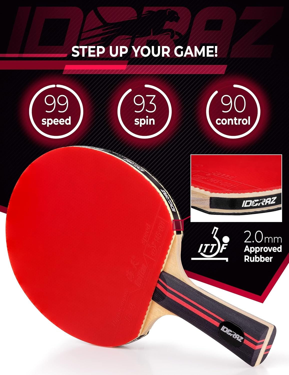 Professional Ping Pong Paddle - Best Table Tennis Racket with Carrying Case ITTF Approved Rubber - Premium Ping Pong Paddles with Top Speed 99 Spin 93 Control 90 for All Levels