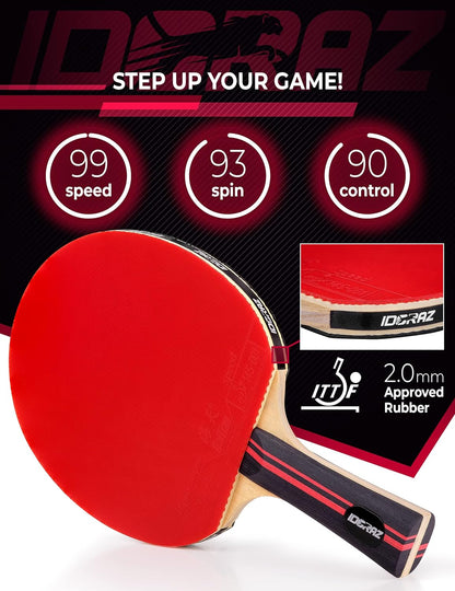 Professional Ping Pong Paddle - Best Table Tennis Racket with Carrying Case ITTF Approved Rubber - Premium Ping Pong Paddles with Top Speed 99 Spin 93 Control 90 for All Levels