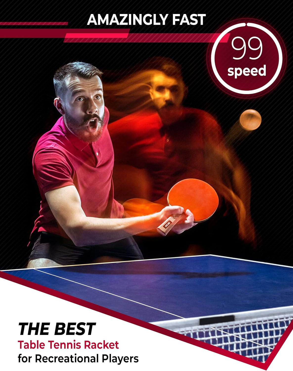 Professional Ping Pong Paddle - Best Table Tennis Racket with Carrying Case ITTF Approved Rubber - Premium Ping Pong Paddles with Top Speed 99 Spin 93 Control 90 for All Levels