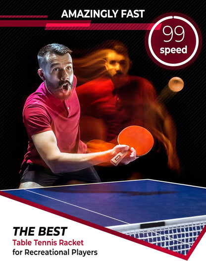 Professional Ping Pong Paddle - Best Table Tennis Racket with Carrying Case ITTF Approved Rubber - Premium Ping Pong Paddles with Top Speed 99 Spin 93 Control 90 for All Levels