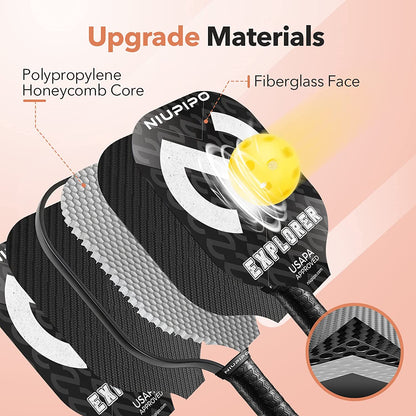 Explorer Pickleball Paddle - Fiberglass, USA Approved Professional Pickleball Paddles, Polypropylene Honeycomb Core, Ultra Cushion, 4.96″ Grip Size, Mid-Weight with Cover, for Advanced Players