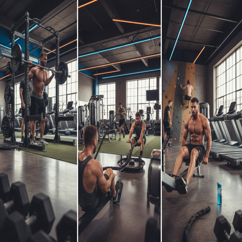 MEN DOING fITNESS IN GYMWORK